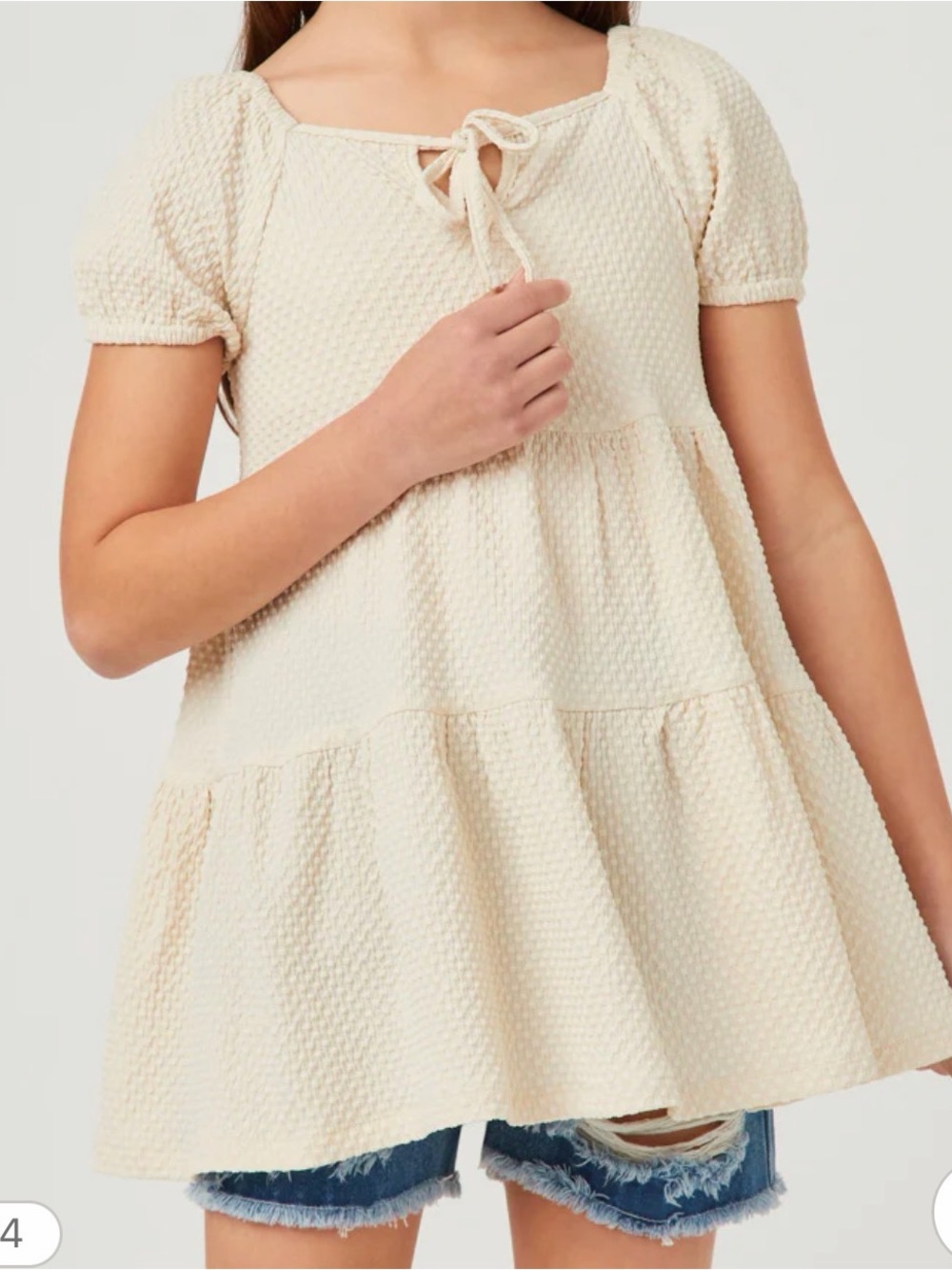 Cream Textured Tiered Babydoll top